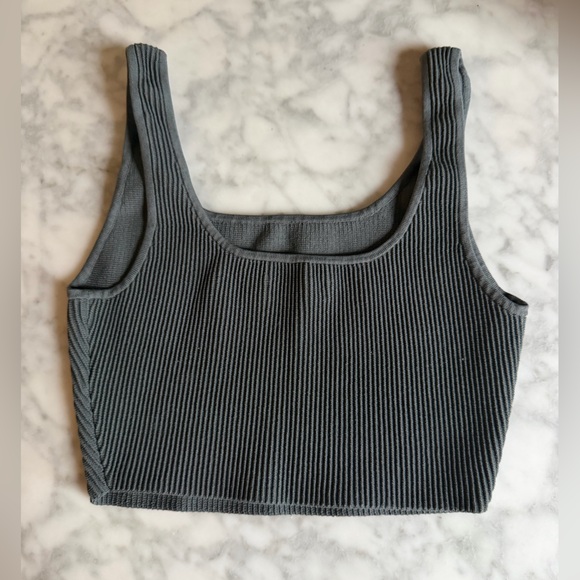 Babaton Tops - Aritzia Babaton Ribbed Square Neck Crop Tank Charcoal Medium Normcore Scandi